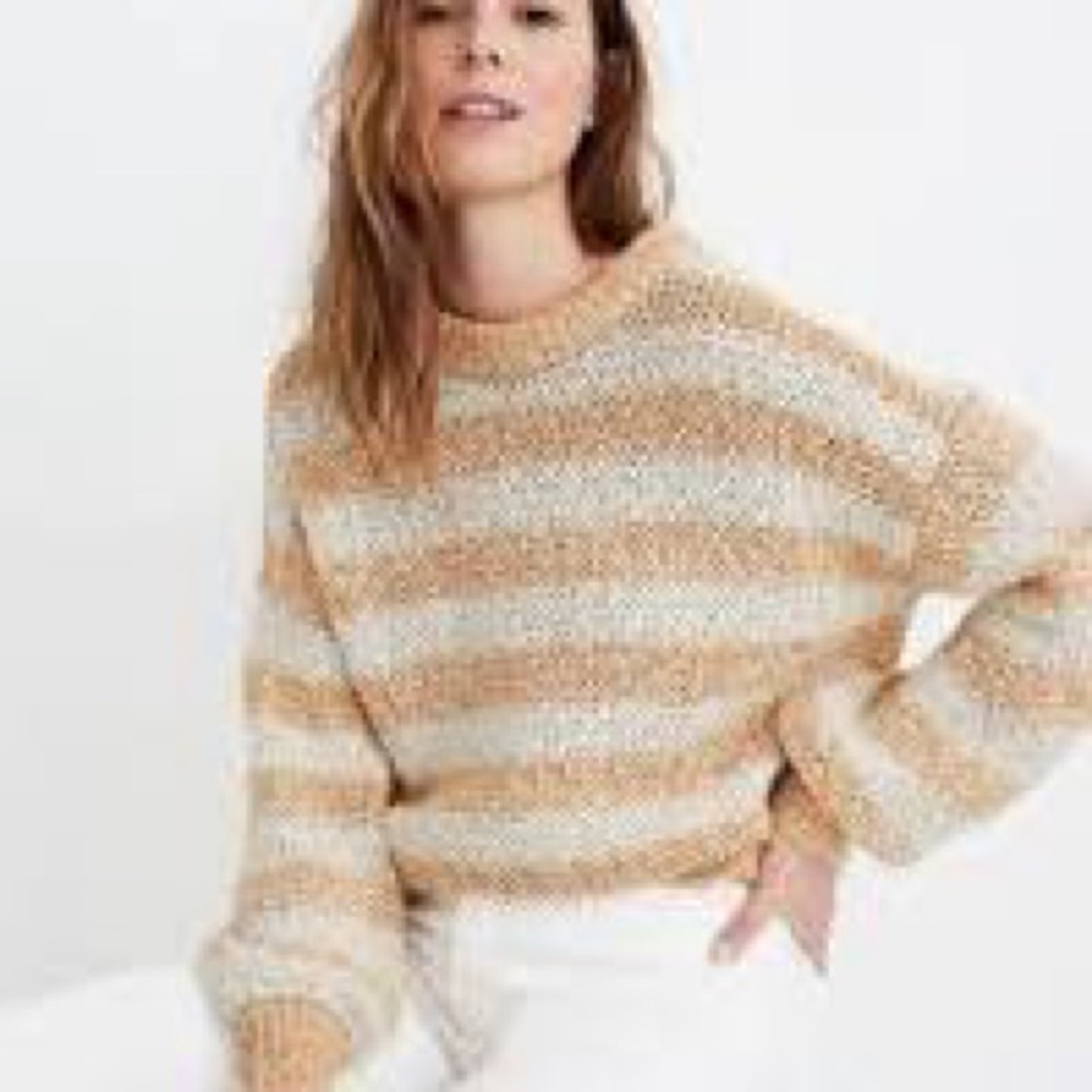 Madewell Baez Sweater Womens Small Striped Cotton Wool Blend Open Knit Pullover